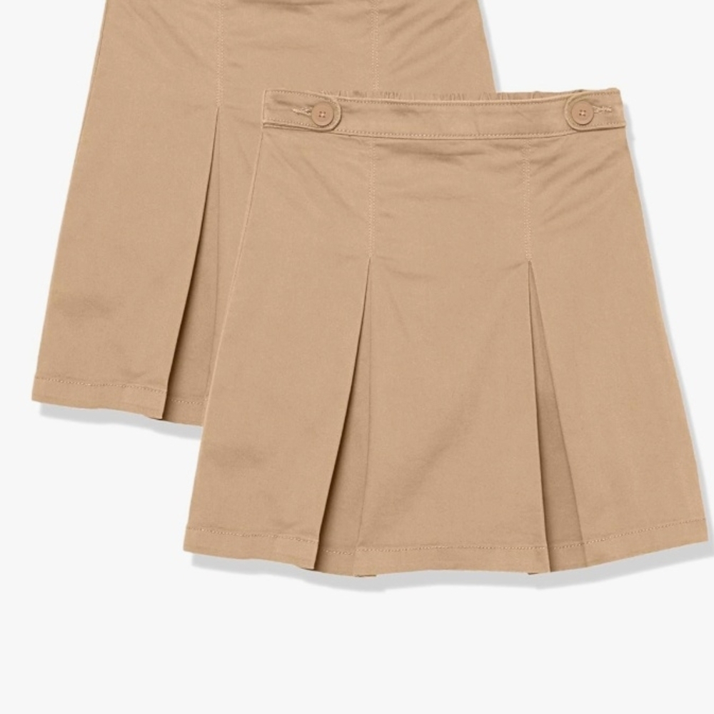 Tan Pleated Skirt with Button Detail